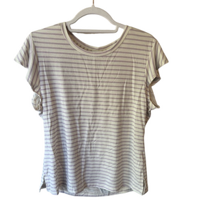 Optima Cream and Purple Fitted Cap Sleeve Tee Women’s L Casual Everyday